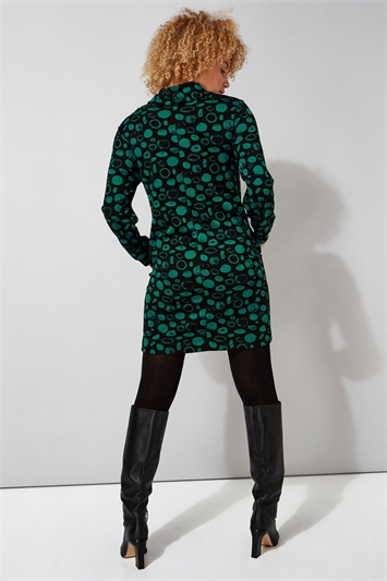Green Spot Print Cowl Neck Dress, Image 2 of 4