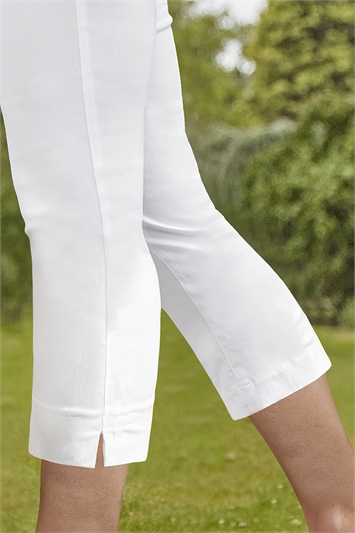 White Petite Cropped Stretch Trousers, Image 3 of 5