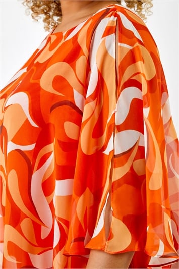 Orange Curve Retro Swirl Chiffon Overlay Top, Image 5 of 5