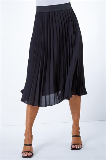 Black Petite Pleated Midi Skirt, Image 1 of 4
