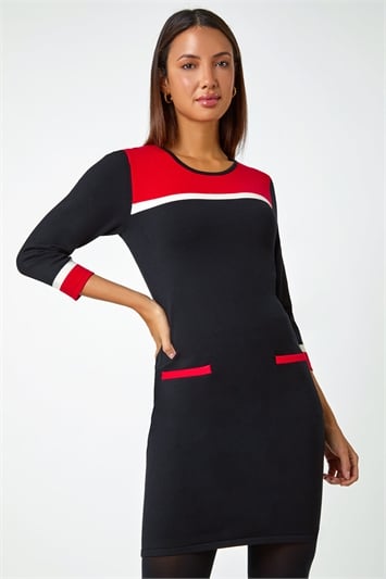 Red Colour Block Knitted Dress