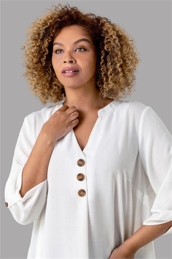 Ivory Curve Button Detail Tunic Top, Image 4 of 4