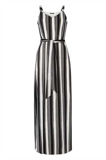 Monochrome Stripe Maxi Dress in White - Roman Originals UK