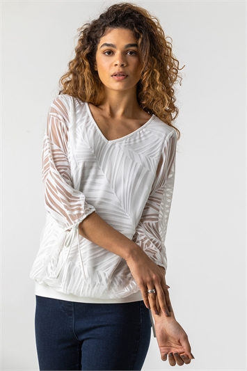 Ivory Overlay Burnout Print Top, Image 5 of 5