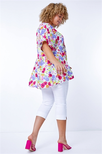 Ivory Curve Floral Gathered Smock Top, Image 3 of 5