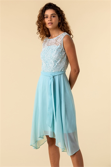 Aqua Lace Detail Fit And Flare Dress, Image 3 of 4
