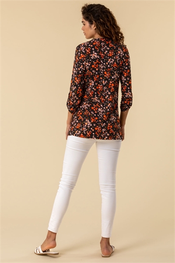 Multi Ditsy Floral Print Pintuck Jersey Shirt, Image 2 of 4
