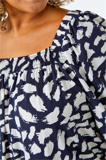 Navy Curve Square Neck Printed Top, Image 5 of 5