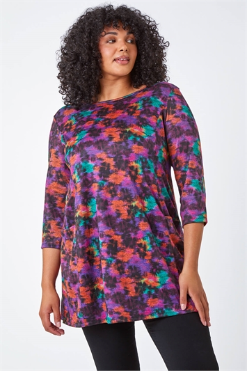 Purple Curve Abstract Pocket Stretch Tunic
