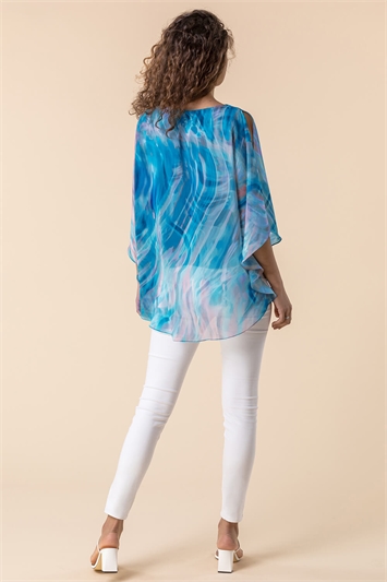 Turquoise Abstract Print Chiffon Top, Image 2 of 4