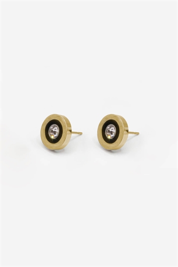 Gold Stainless Steel Diamante Clock Earrings