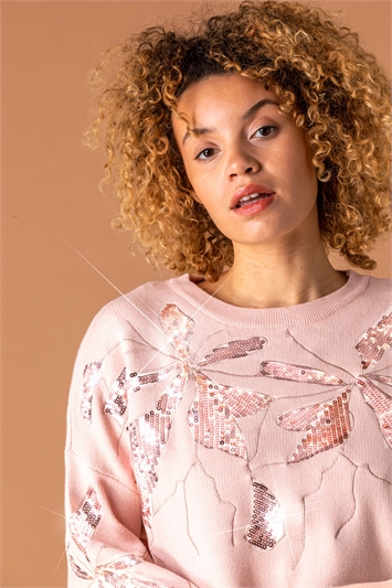 Pink Floral Sequin Embellished Jumper, Image 4 of 4
