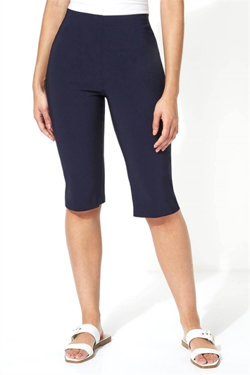 Navy Knee Length Stretch Shorts, Image 2 of 3