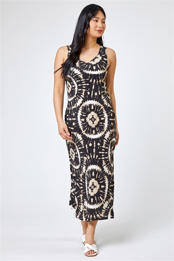 Black Petite Tie Dye Print Maxi Dress, Image 3 of 5