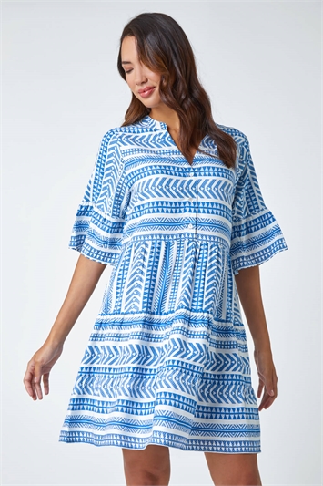 Blue Aztec Print Smock Dress