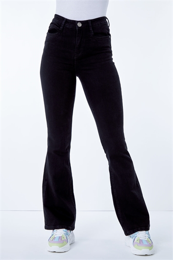 Black Flared High Waist Cotton Jeans, Image 4 of 5