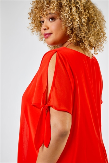 Coral Curve Chiffon Overlay Top With Necklace, Image 4 of 5