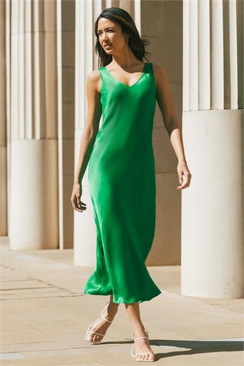 Green Bias Cut Stretch Maxi Dress