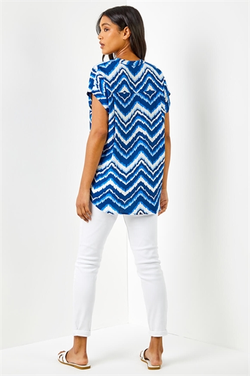 Blue Abstract Zig Zag Print Relaxed Shirt, Image 2 of 4
