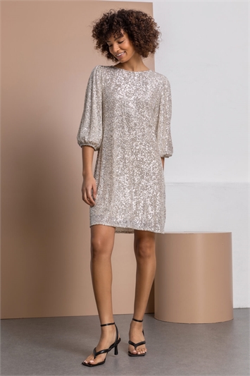 Silver Sequin Embellished Mini Dress, Image 3 of 4
