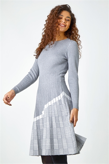 Grey Ribbed Stretch Knit Dress