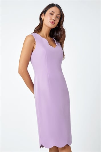 Purple Scallop Edge Plain Shift Dress