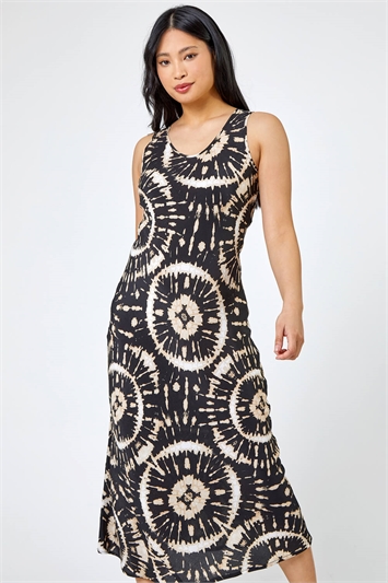 Black Petite Tie Dye Print Maxi Dress, Image 1 of 5