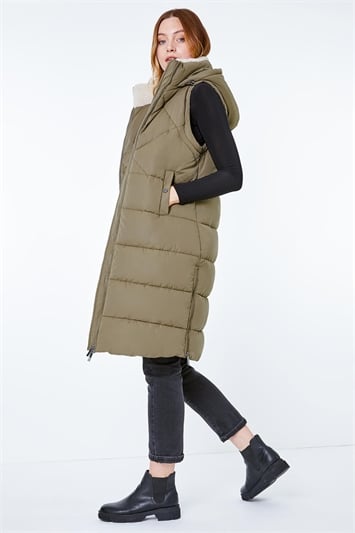 Green Longline Quilted Borg Neck Gilet