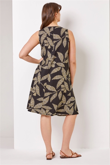 Black Curve Spot Leaf Print Dress, Image 2 of 4