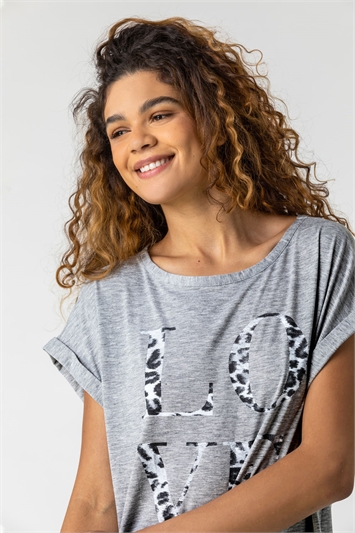 Grey Animal Print Love T-Shirt