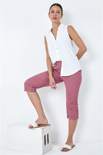 Red Cotton Blend Cropped Chino Trousers