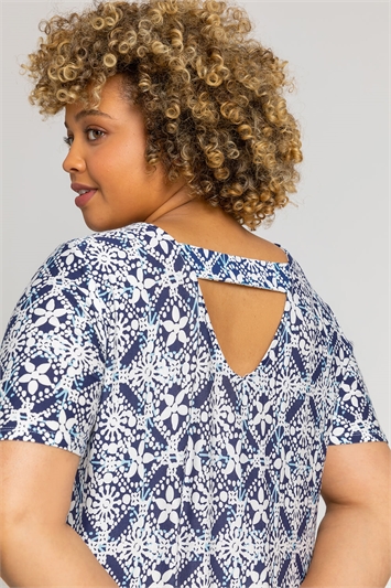 Blue Curve Geo Stretch Jersey Top, Image 4 of 4