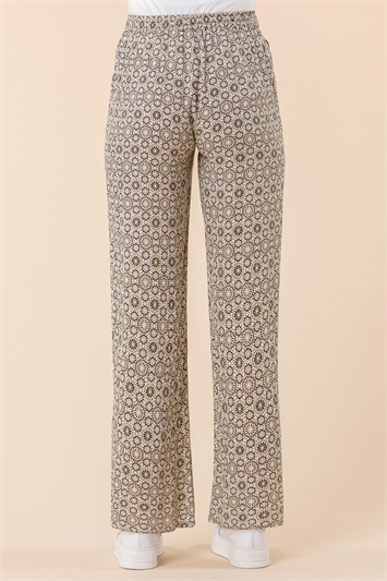 Stone Geometric Print Wide Leg Trouser, Image 3 of 4