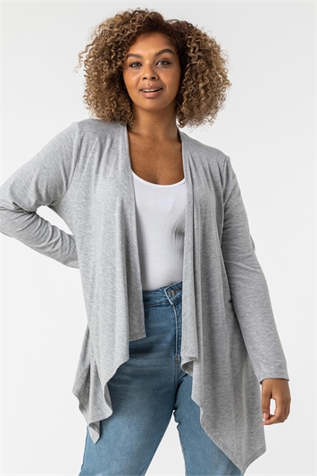 Grey Curve Waterfall Front Jersey Cardigan, Image 3 of 4
