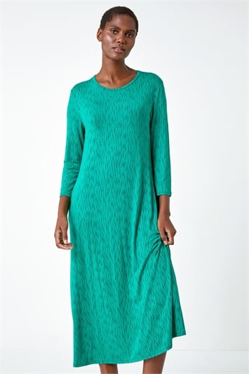 Green Abstract Pocket Stretch Midi Dress