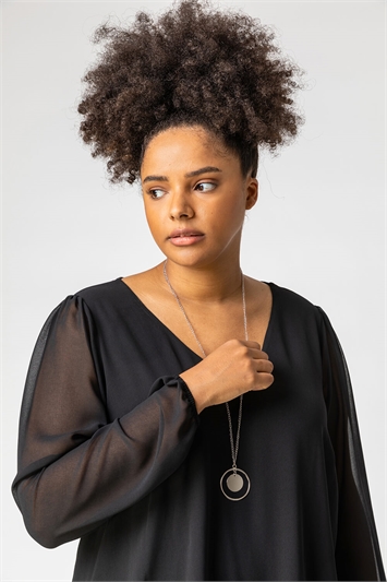 Black Curve Chiffon Top With Necklace, Image 4 of 4