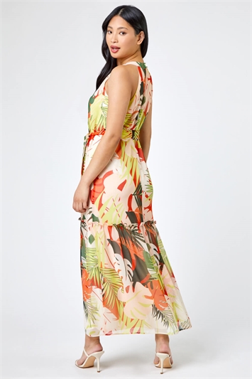 Lime Petite Tropical Print Tiered Dress, Image 2 of 5