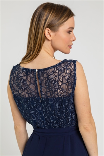 Navy Petite Lace Detail Fit And Flare Dress, Image 4 of 5