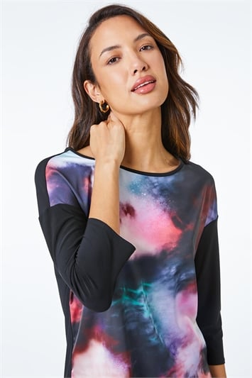 Black Abstract Print Stretch Jersey Tunic