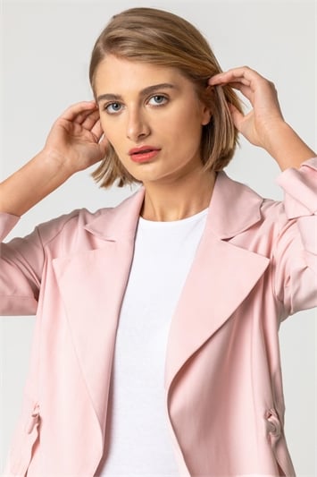 Light Pink Tie Waist Longline Jacket, Image 4 of 5