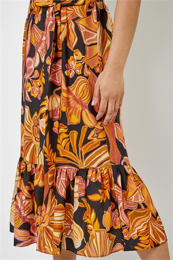 Rust Petite Floral Print Tiered Dress, Image 6 of 6