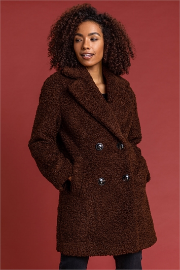 Chocolate Faux Fur Longline Teddy Coat, Image 5 of 5