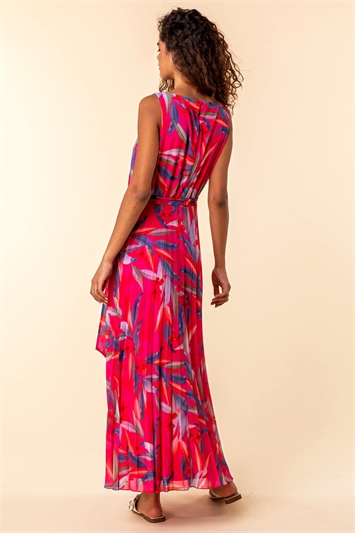Red Tropical Print Pleated Maxi Dress, Image 2 of 4