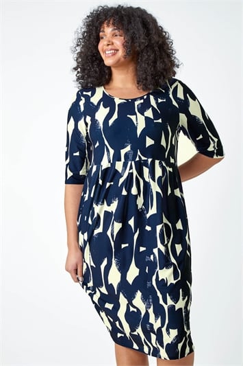 Blue Curve Abstract Relaxed Pocket Dress