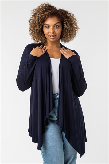 Navy Curve Waterfall Front Jersey Cardigan, Image 3 of 4