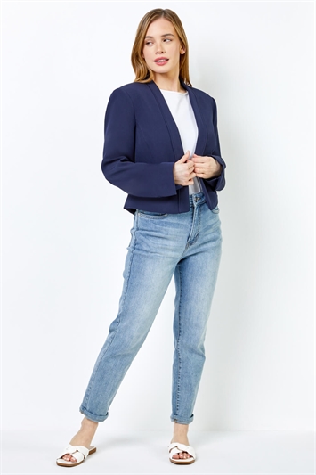 Navy Petite Tailored Cropped Jacket, Image 3 of 4