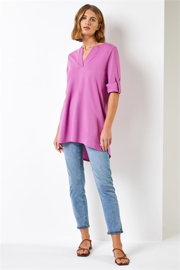 Purple Textured Notch Neck Top, Image 3 of 4