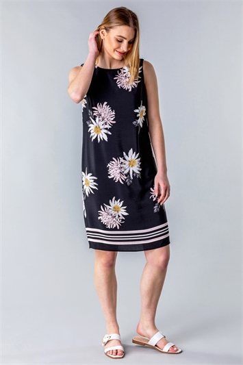 Daisy Floral Shift Dress in Black - Roman Originals UK