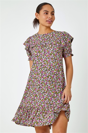 Fuchsia Ditsy Floral Print Dress | Roman UK