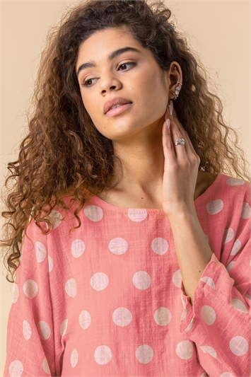 Coral Spot Print 3/4 Sleeve Top